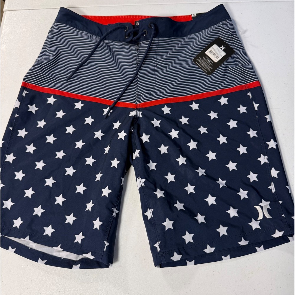 Hurley Mens Stars and Stripes Boardshorts Navy Blue Red White Size 30 new nwt